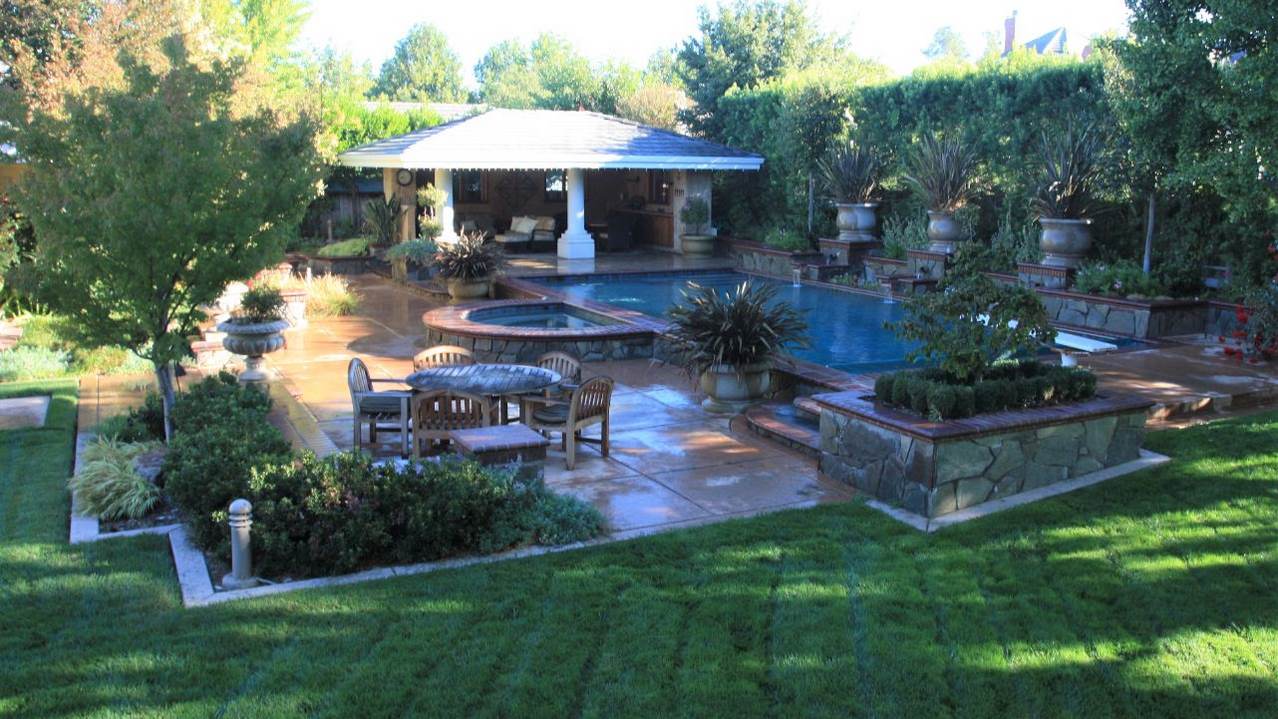 pool spa brick coping in backyard renovation pleasanton