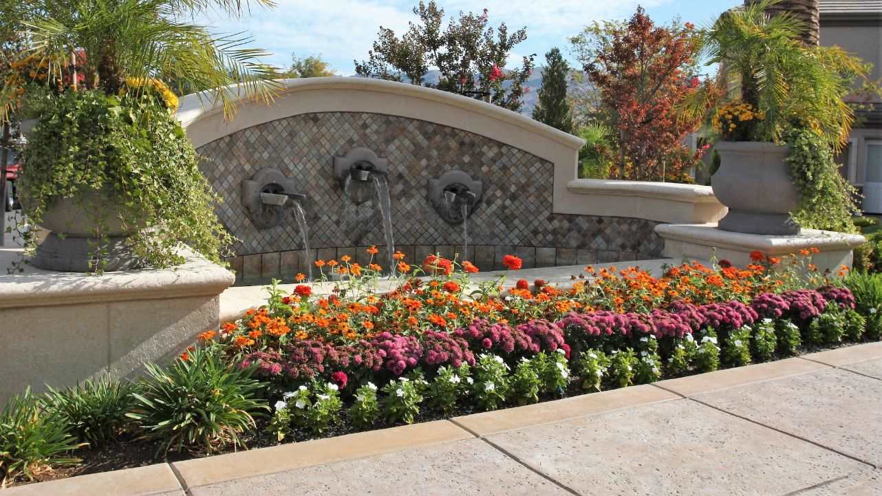 san jose water feature with colorful garden installations
