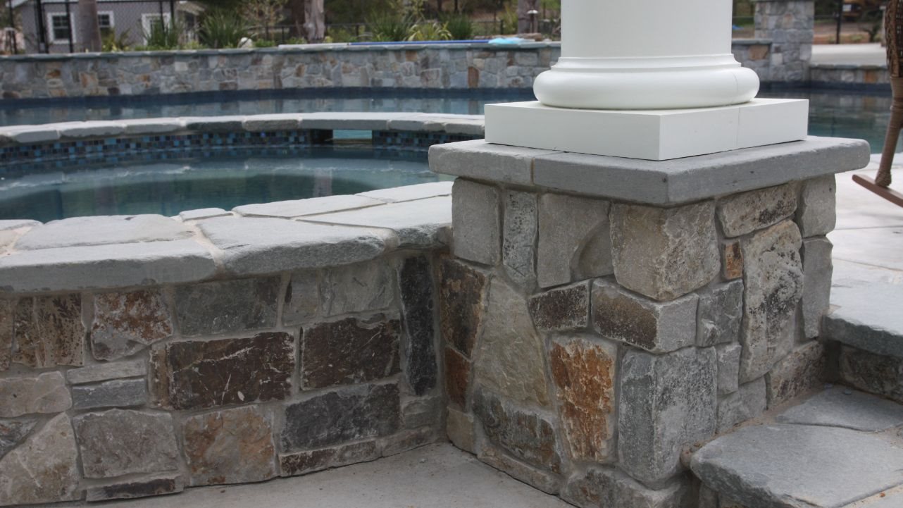stone column and spa installation pleasanton