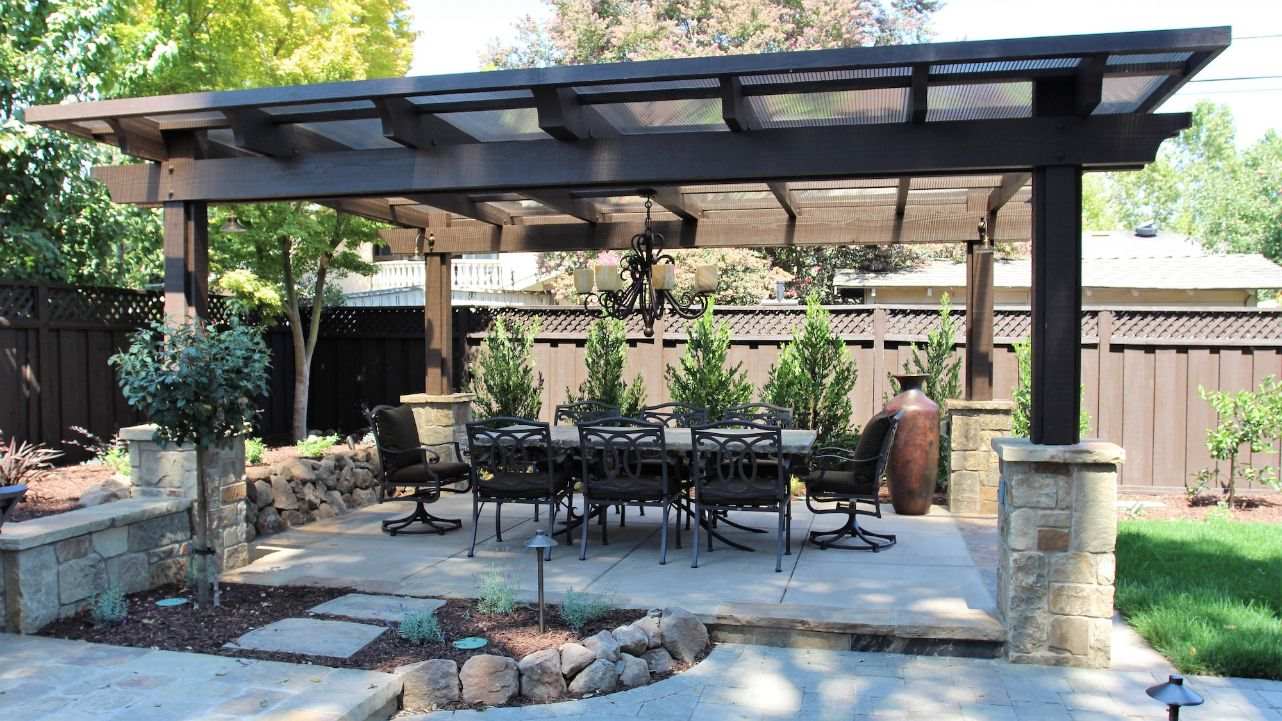 willow glen arbor pergola dining polygal roof added to backyard